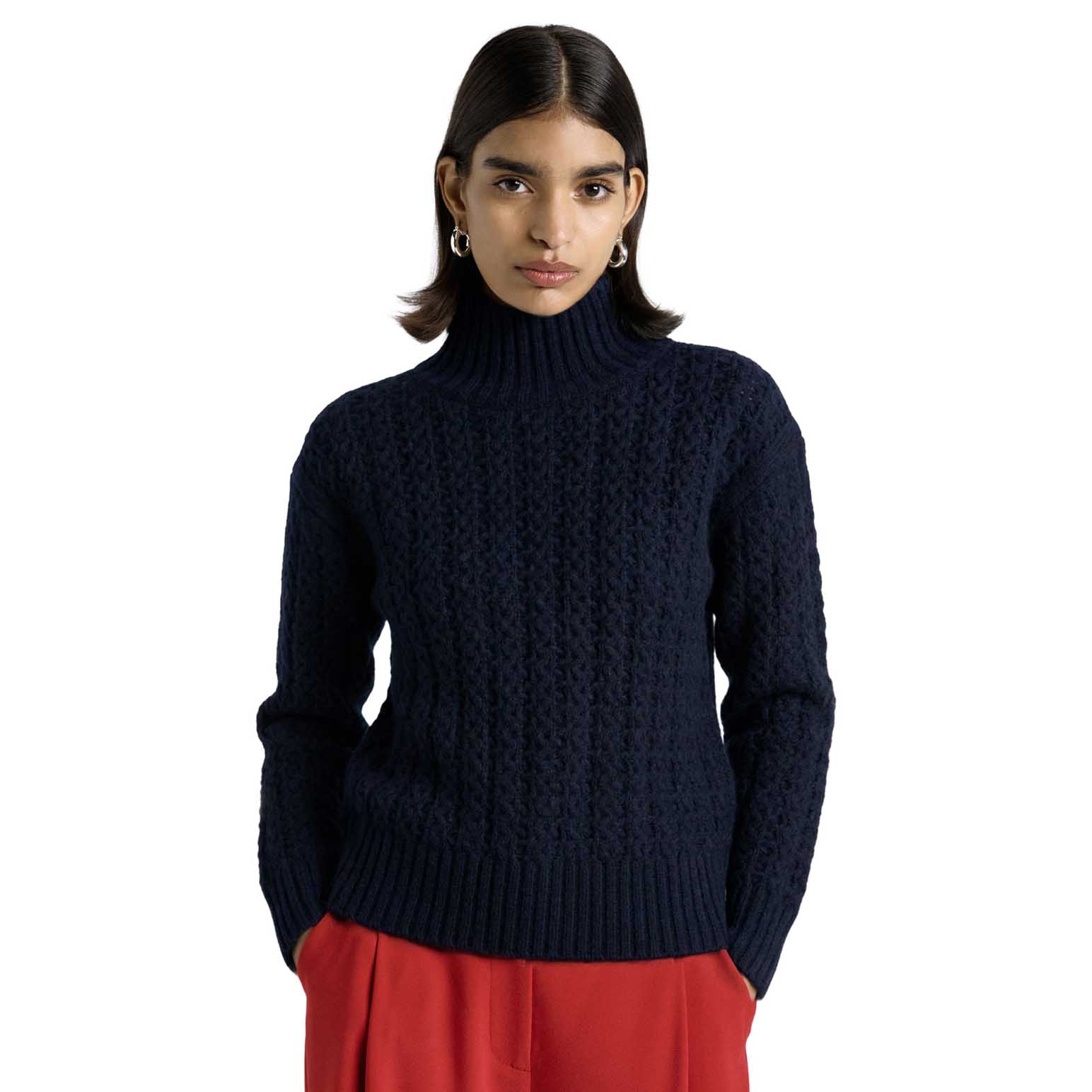 Cue Merino Alpaca Blend Cable Turtle Neck Knit